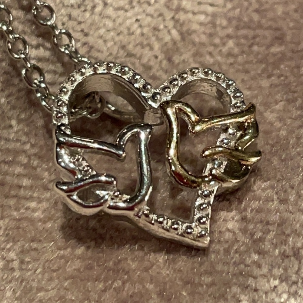 2 Doves & Heart Pendant Necklace 925 Sterling Silver NWTS